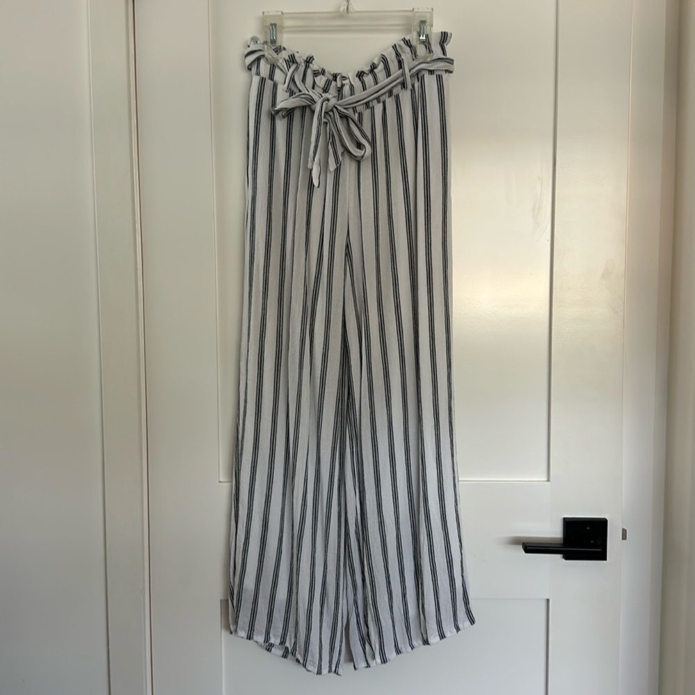 Hollister Blue & White Striped Wide-Leg Crepe Pants S